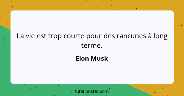 La vie est trop courte pour des rancunes à long terme.... - Elon Musk