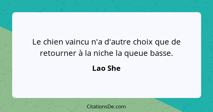 Le chien vaincu n'a d'autre choix que de retourner à la niche la queue basse.... - Lao She