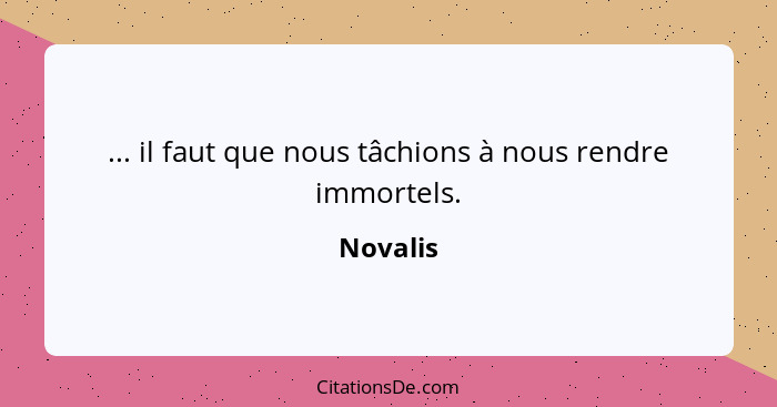 ... il faut que nous tâchions à nous rendre immortels.... - Novalis