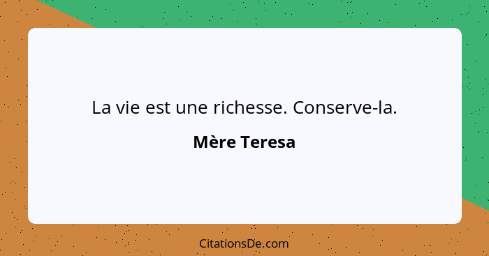 La vie est une richesse. Conserve-la.... - Mère Teresa