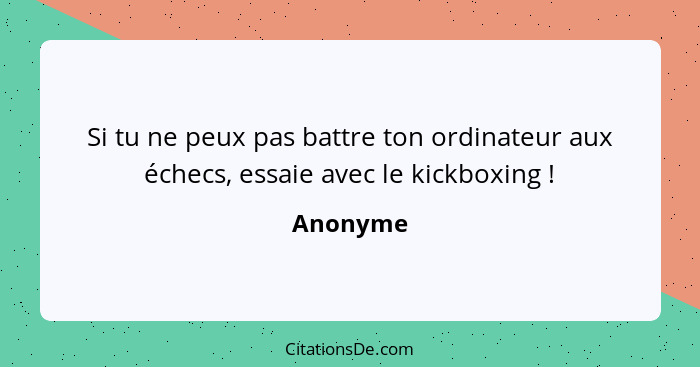 Si tu ne peux pas battre ton ordinateur aux échecs, essaie avec le kickboxing !... - Anonyme