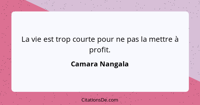 La vie est trop courte pour ne pas la mettre à profit.... - Camara Nangala