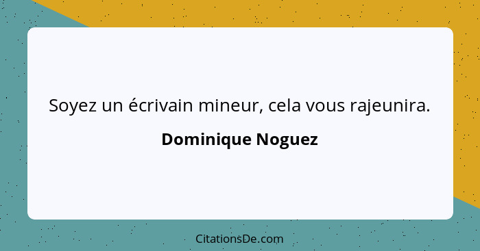 Soyez un écrivain mineur, cela vous rajeunira.... - Dominique Noguez