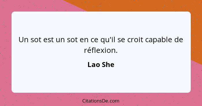 Un sot est un sot en ce qu'il se croit capable de réflexion.... - Lao She