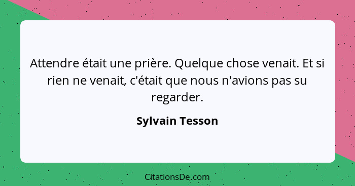 Attendre était une prière. Quelque chose venait. Et si rien ne venait, c'était que nous n'avions pas su regarder.... - Sylvain Tesson