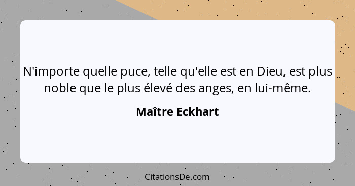 N'importe quelle puce, telle qu'elle est en Dieu, est plus noble que le plus élevé des anges, en lui-même.... - Maître Eckhart