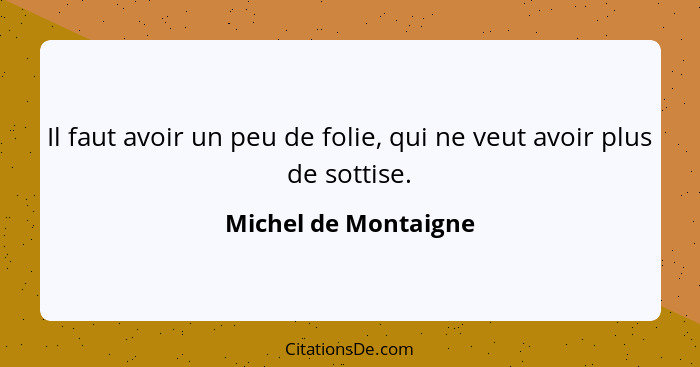 Il faut avoir un peu de folie, qui ne veut avoir plus de sottise.... - Michel de Montaigne