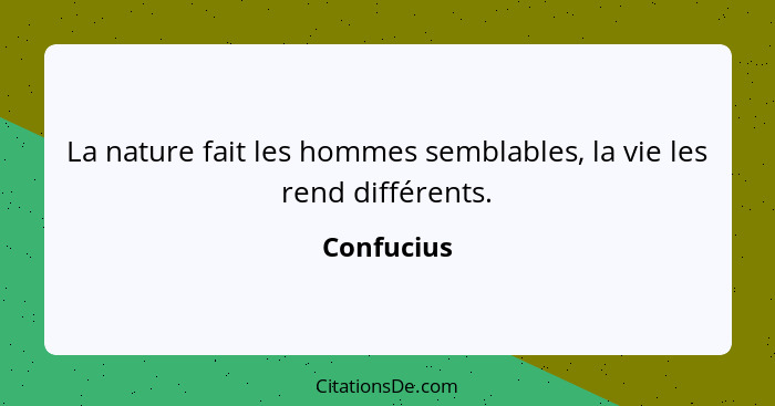 La nature fait les hommes semblables, la vie les rend différents.... - Confucius