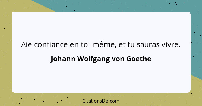 Aie confiance en toi-même, et tu sauras vivre.... - Johann Wolfgang von Goethe