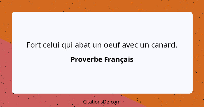 Fort celui qui abat un oeuf avec un canard.... - Proverbe Français