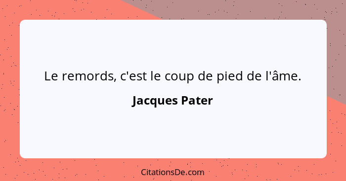 Le remords, c'est le coup de pied de l'âme.... - Jacques Pater