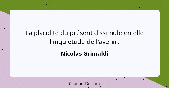 La placidité du présent dissimule en elle l'inquiétude de l'avenir.... - Nicolas Grimaldi
