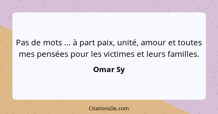 Pas de mots ... à part paix, unité, amour et toutes mes pensées pour les victimes et leurs familles.... - Omar Sy
