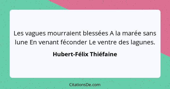 Les vagues mourraient blessées A la marée sans lune En venant féconder Le ventre des lagunes.... - Hubert-Félix Thiéfaine