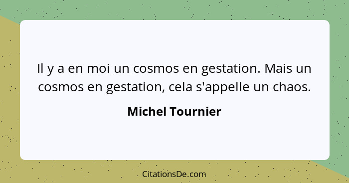 Il y a en moi un cosmos en gestation. Mais un cosmos en gestation, cela s'appelle un chaos.... - Michel Tournier