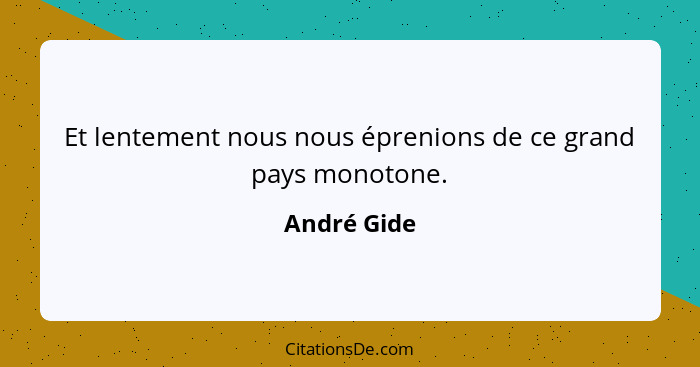 Et lentement nous nous éprenions de ce grand pays monotone.... - André Gide