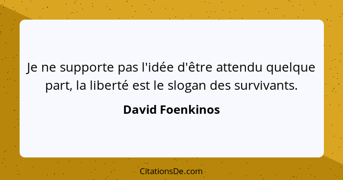 Je ne supporte pas l'idée d'être attendu quelque part, la liberté est le slogan des survivants.... - David Foenkinos