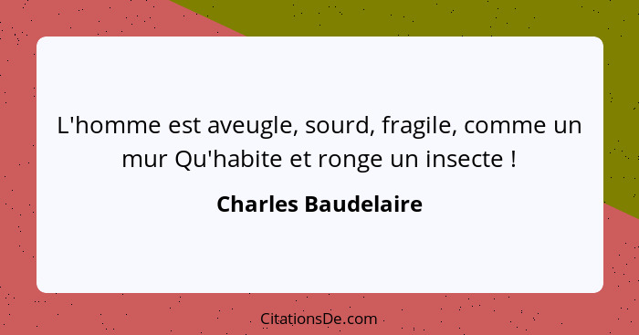 L'homme est aveugle, sourd, fragile, comme un mur Qu'habite et ronge un insecte !... - Charles Baudelaire