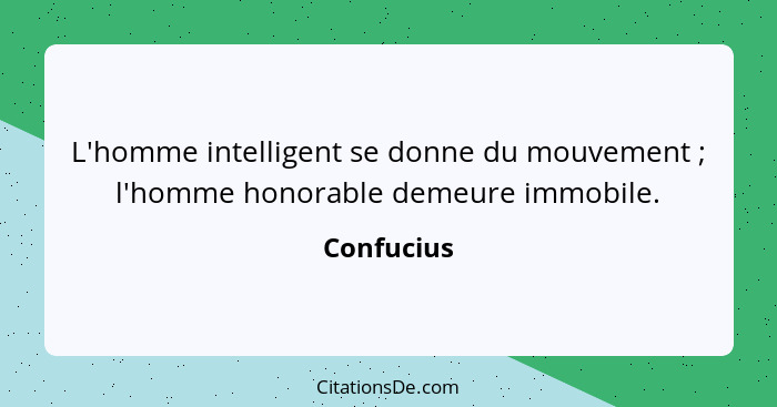 L'homme intelligent se donne du mouvement ; l'homme honorable demeure immobile.... - Confucius