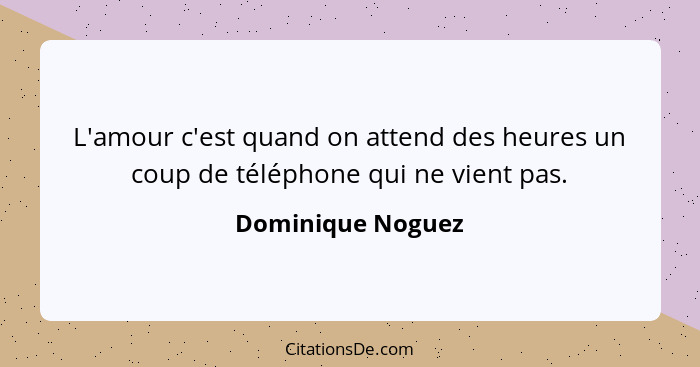 L'amour c'est quand on attend des heures un coup de téléphone qui ne vient pas.... - Dominique Noguez