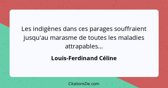 Les indigènes dans ces parages souffraient jusqu'au marasme de toutes les maladies attrapables...... - Louis-Ferdinand Céline