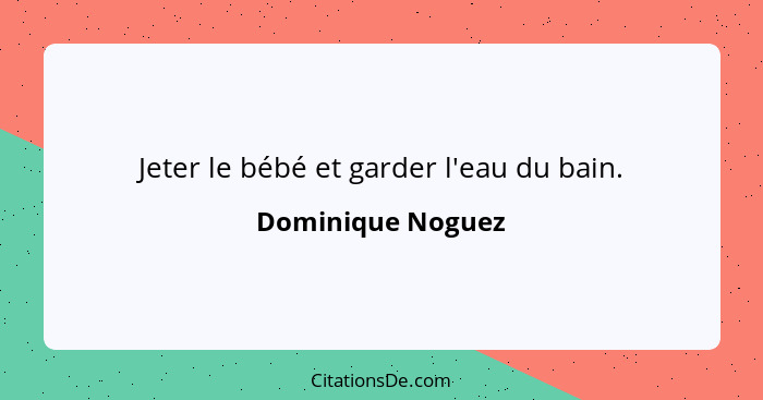 Jeter le bébé et garder l'eau du bain.... - Dominique Noguez