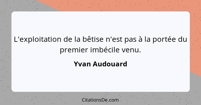 L'exploitation de la bêtise n'est pas à la portée du premier imbécile venu.... - Yvan Audouard