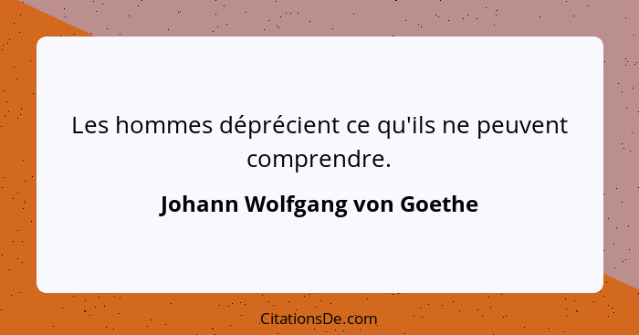 Les hommes déprécient ce qu'ils ne peuvent comprendre.... - Johann Wolfgang von Goethe