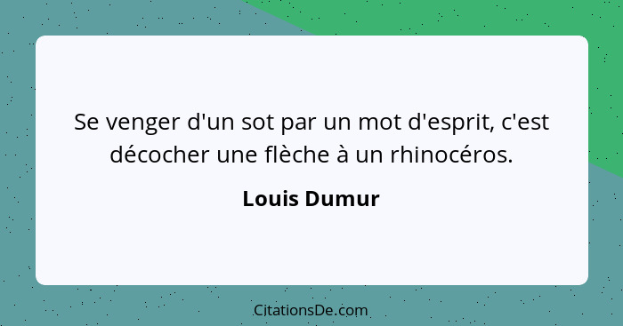 Se venger d'un sot par un mot d'esprit, c'est décocher une flèche à un rhinocéros.... - Louis Dumur