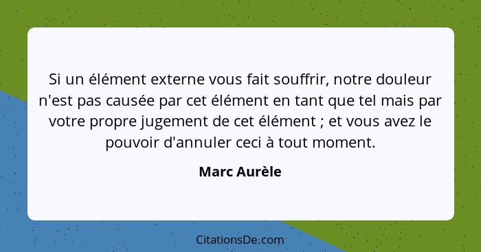 Si un élément externe vous fait souffrir, notre douleur n'est pas causée par cet élément en tant que tel mais par votre propre jugement... - Marc Aurèle