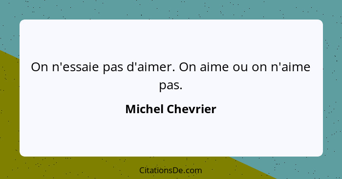 On n'essaie pas d'aimer. On aime ou on n'aime pas.... - Michel Chevrier