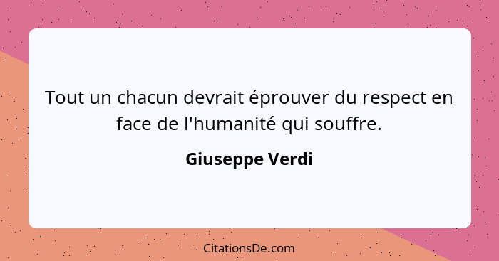 Tout un chacun devrait éprouver du respect en face de l'humanité qui souffre.... - Giuseppe Verdi