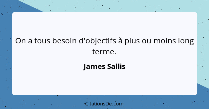 On a tous besoin d'objectifs à plus ou moins long terme.... - James Sallis