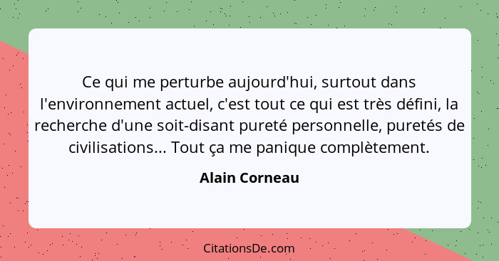 Ce qui me perturbe aujourd'hui, surtout dans l'environnement actuel, c'est tout ce qui est très défini, la recherche d'une soit-disant... - Alain Corneau