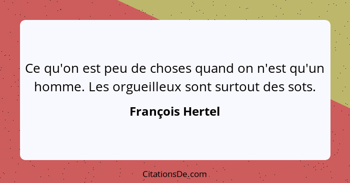 Ce qu'on est peu de choses quand on n'est qu'un homme. Les orgueilleux sont surtout des sots.... - François Hertel