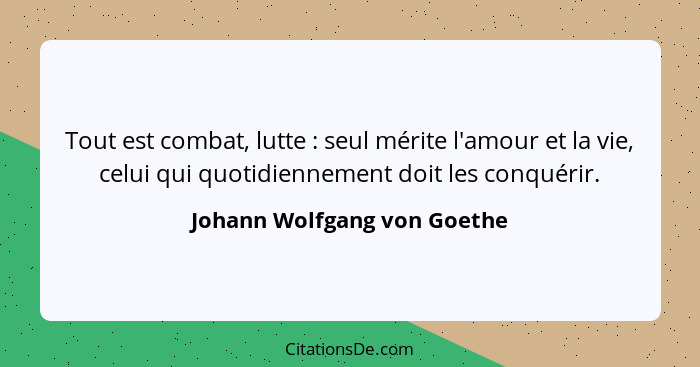 Tout est combat, lutte : seul mérite l'amour et la vie, celui qui quotidiennement doit les conquérir.... - Johann Wolfgang von Goethe