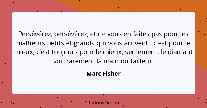 Persévérez, persévérez, et ne vous en faites pas pour les malheurs petits et grands qui vous arrivent : c'est pour le mieux, c'est... - Marc Fisher