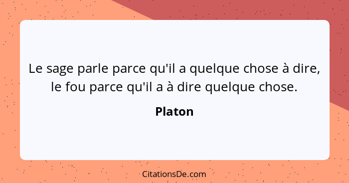 Le sage parle parce qu'il a quelque chose à dire, le fou parce qu'il a à dire quelque chose.... - Platon