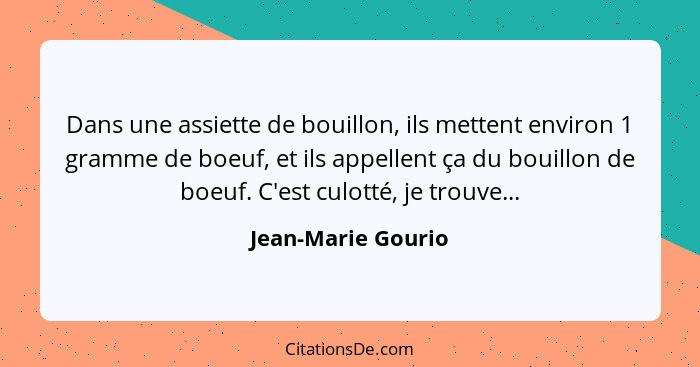 Dans une assiette de bouillon, ils mettent environ 1 gramme de boeuf, et ils appellent ça du bouillon de boeuf. C'est culotté, je... - Jean-Marie Gourio