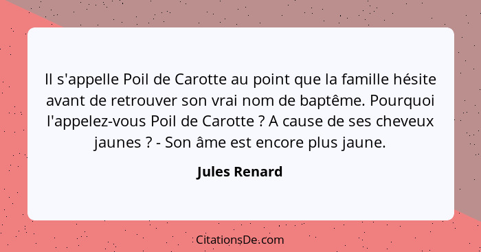 Il s'appelle Poil de Carotte au point que la famille hésite avant de retrouver son vrai nom de baptême. Pourquoi l'appelez-vous Poil de... - Jules Renard