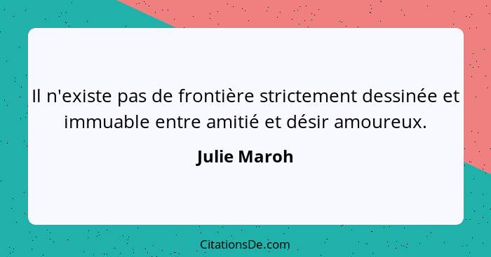 Il n'existe pas de frontière strictement dessinée et immuable entre amitié et désir amoureux.... - Julie Maroh