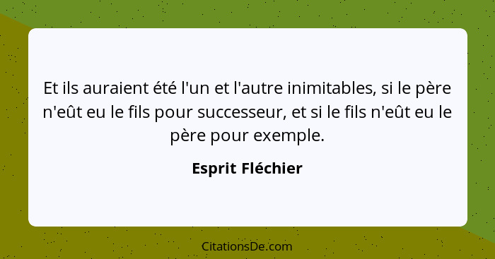 Et ils auraient été l'un et l'autre inimitables, si le père n'eût eu le fils pour successeur, et si le fils n'eût eu le père pour ex... - Esprit Fléchier