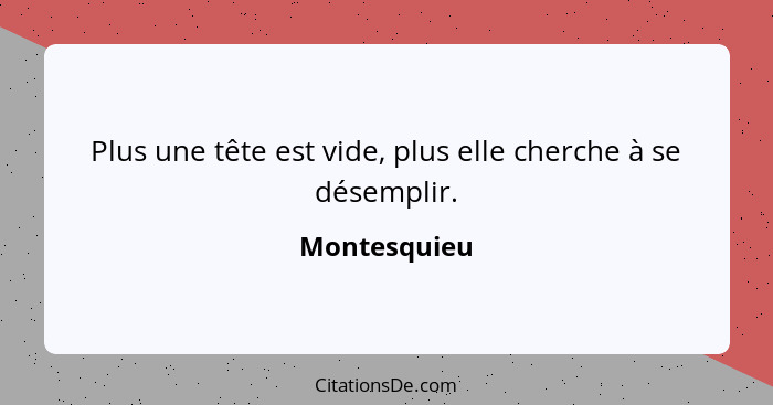 Plus une tête est vide, plus elle cherche à se désemplir.... - Montesquieu