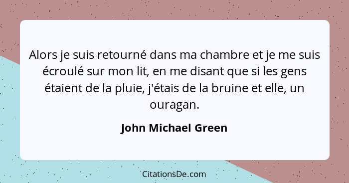 Alors je suis retourné dans ma chambre et je me suis écroulé sur mon lit, en me disant que si les gens étaient de la pluie, j'éta... - John Michael Green