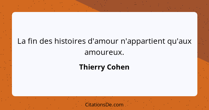 La fin des histoires d'amour n'appartient qu'aux amoureux.... - Thierry Cohen