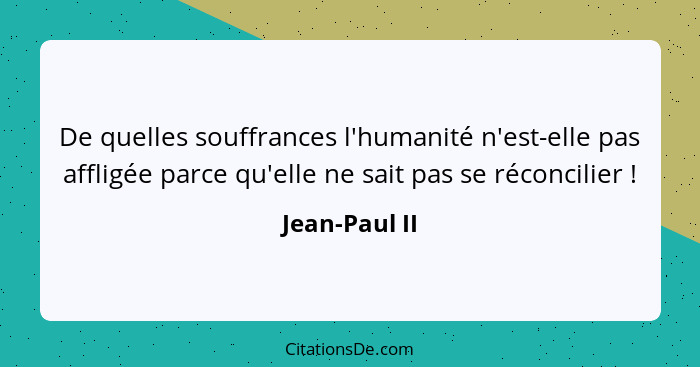 De quelles souffrances l'humanité n'est-elle pas affligée parce qu'elle ne sait pas se réconcilier !... - Jean-Paul II