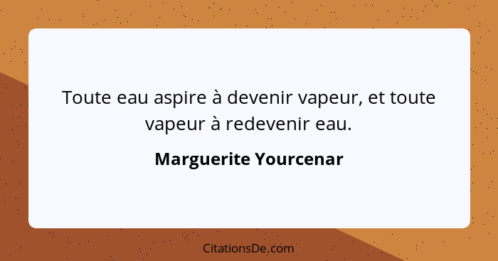 Toute eau aspire à devenir vapeur, et toute vapeur à redevenir eau.... - Marguerite Yourcenar