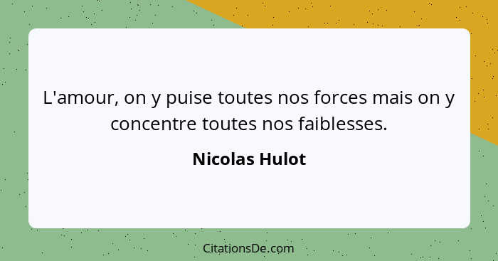 L'amour, on y puise toutes nos forces mais on y concentre toutes nos faiblesses.... - Nicolas Hulot