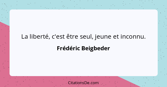 La liberté, c'est être seul, jeune et inconnu.... - Frédéric Beigbeder