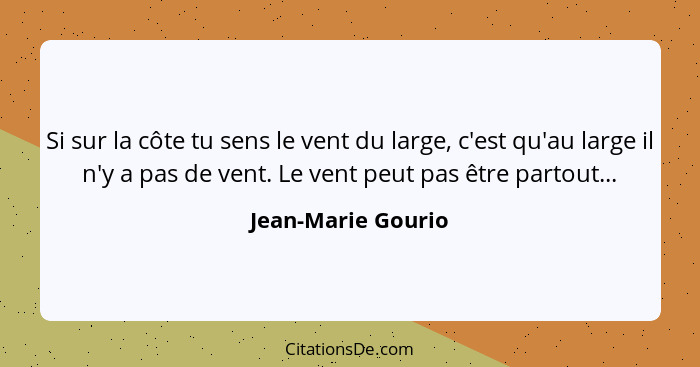 Si sur la côte tu sens le vent du large, c'est qu'au large il n'y a pas de vent. Le vent peut pas être partout...... - Jean-Marie Gourio